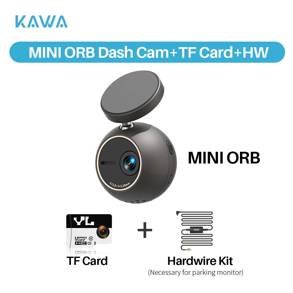 KAWA MINI ORB Dash Cam – 2K Tiny Car DVR with Voice Control, 360° Rotation & 180° Flip Video Recorder
