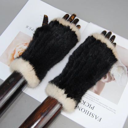 Women’s Winter Mink Fur Gloves – 100% Natural Fingerless Knitted Mittens for Warmth