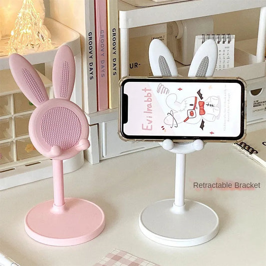 Pink Desktop Cell Phone Stand - Adjustable Lovely Rabbit Cartoon Table Support for iPhone 13, 14, Samsung Smartphone