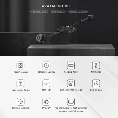 CADDX Walksnail Avatar HD Pro Kit V2 – FPV HD Kit with Gyroflow 8G/32G Camera for DJI