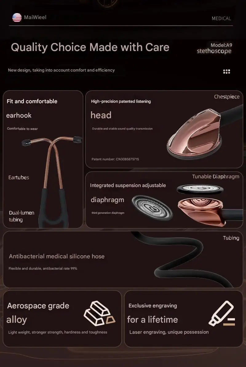 Carent Professional Cardiology Stethoscope — Diagnostic Master Stethoscope for Nurses and Health Care Professionals