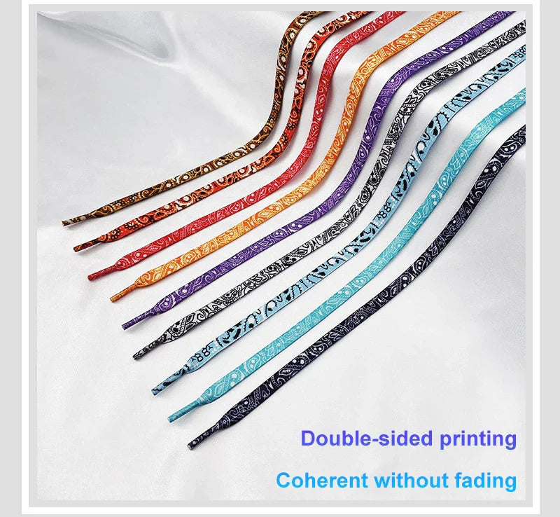 Gilding Flat Shoe Laces - Cashew Flower Hand-Painted Shoelaces for Sneakers, Basketball & Tennis Shoestrings