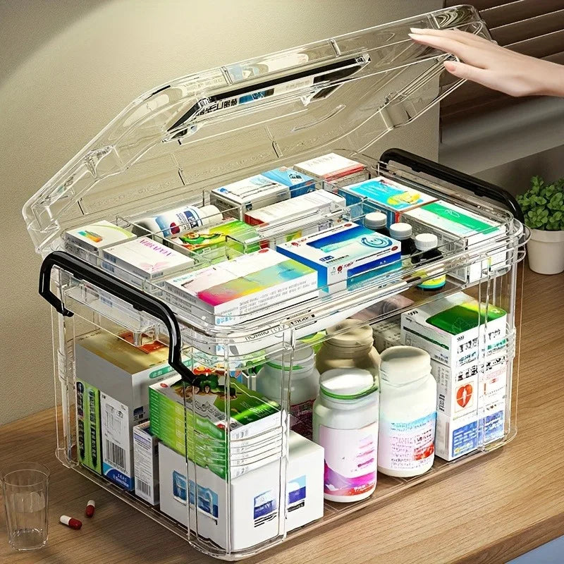 Large Capacity Double-Layer Medicine Organizer Box – Waterproof Transparent Storage Case for Home & Travel