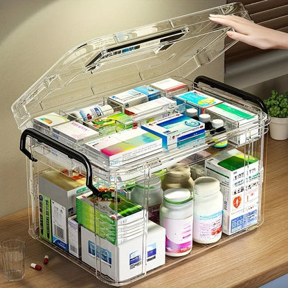 Large Capacity Double-Layer Medicine Organizer Box – Waterproof Transparent Storage Case for Home & Travel