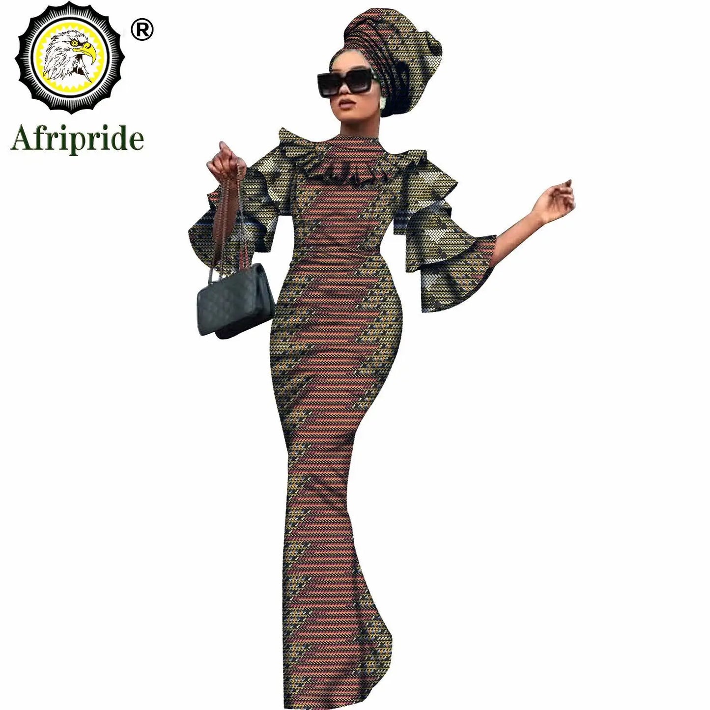 African Bazin Riche 2-Piece Dress Set - Plus Size Bodycon Dress with Headwrap for Women