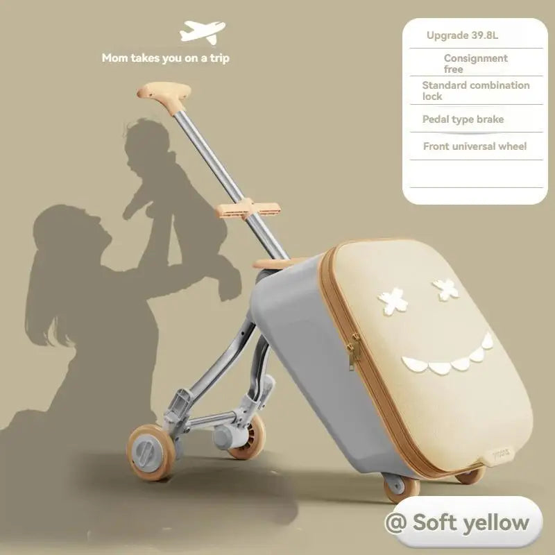 Cartoon Children's Ride-On Trunk — 20-Inch Foldable Baby Travel Box & Rideable Car Bag