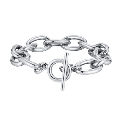 Women’s Chunky Gold Toggle Chain Bracelet – Stainless Steel OT Buckle Link Bracelet, Tarnish-Free Bold Fashion Jewelry