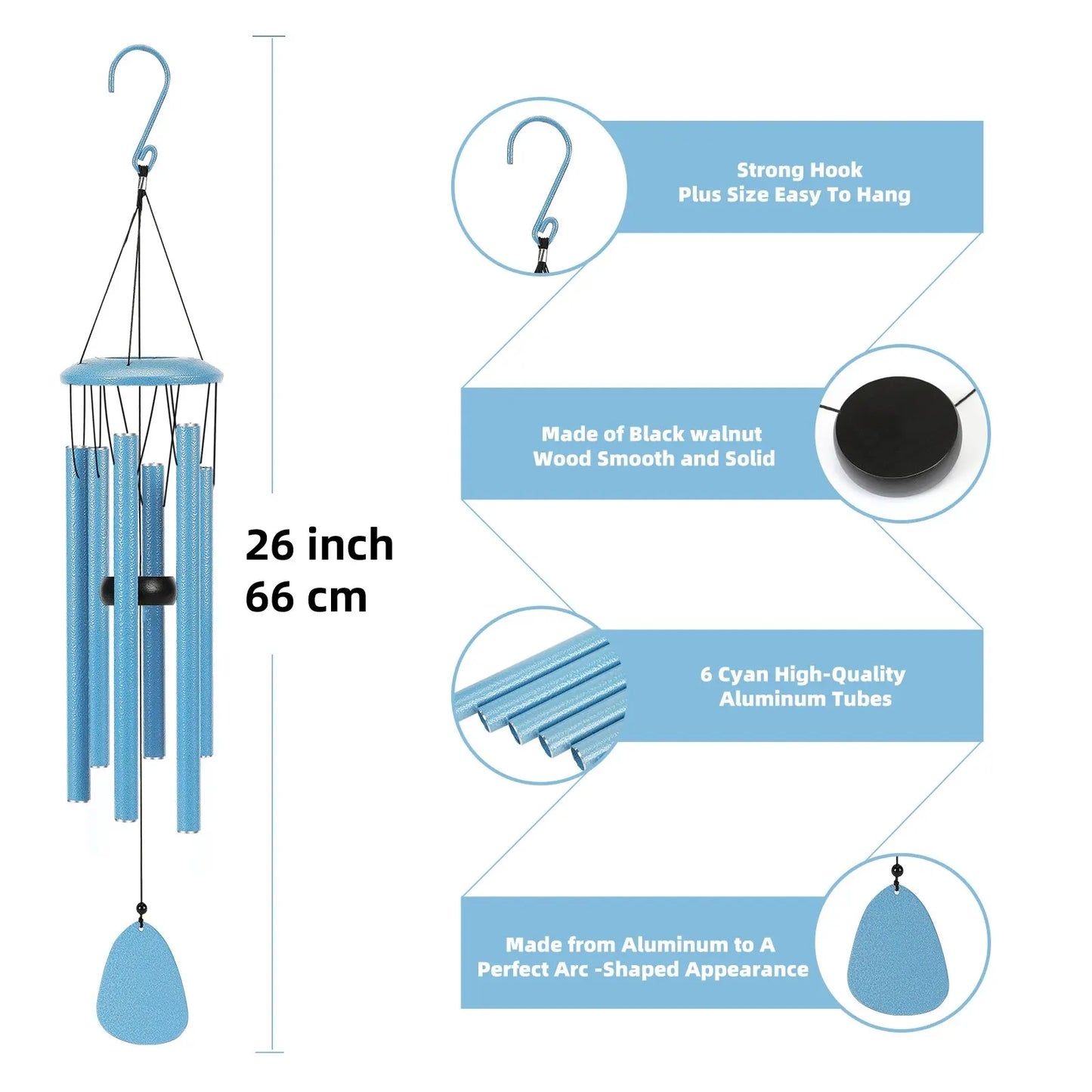 26 Inch Outdoor Wind Chimes - Decorative Garden, Porch & Balcony Hanging Chime for Farmhouse Decor