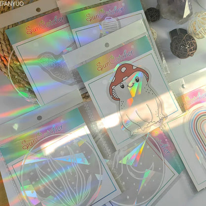 PVC Self-Adhesive Glass Window Stickers | Sun Catcher Cat Moth Energy Suncatcher | Rainbow Prisms Sunlight Decals