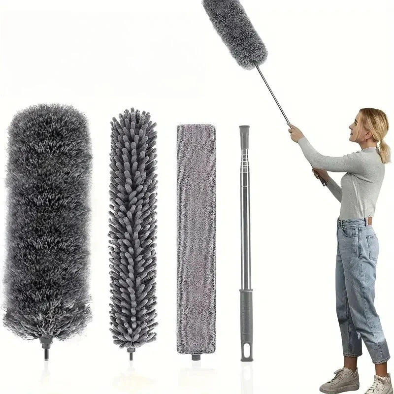Electrostatic Chenille Duster - Retractable Long Pole Cleaning Tool for Windows & Home Dust Removal