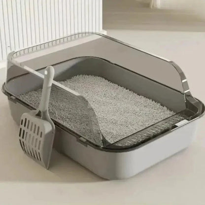 Semi-Enclosed Cat Litter Box - High-Sided Splashproof Kitten Toilet Tray for Indoor Pet Use