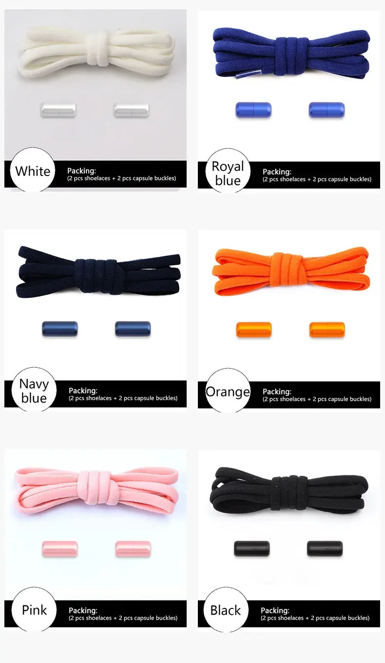 New Colorful Elastic No-Tie Shoelaces – Round Sneakers Laces for Kids & Adults