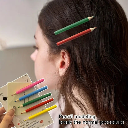 Pencil Shaped Hair Clips - 5-Piece Colorful Pen Design Hairpins for Girls, Cute and Fun Hair Accessories