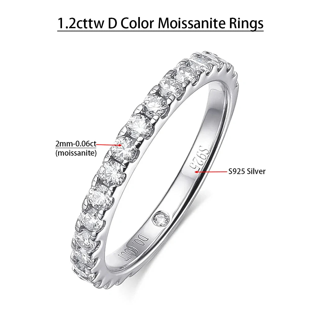 Serenity D Color VVS1 Moissanite Row Ring 1.4cttw — 100% S925 Sterling Silver Lab Diamond Ring for Women, 18K Plated Anniversary Gift