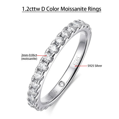 Serenity D Color VVS1 Moissanite Row Ring 1.4cttw — 100% S925 Sterling Silver Lab Diamond Ring for Women, 18K Plated Anniversary Gift