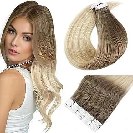 Full Shine Tape In Human Hair Extensions - 100% Remy Straight Hair Double Sided Silky Natural Tapes for Women