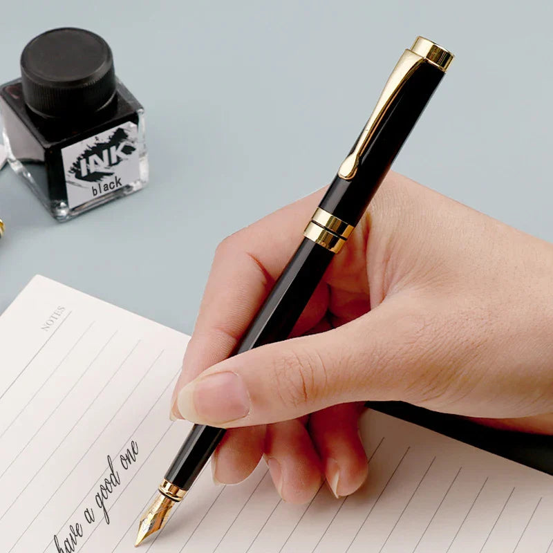 Golden Text Custom Engraving Fountain Pen | School Supplies 2024 Stationery | Men's Luxury Writing Office Metal Pen