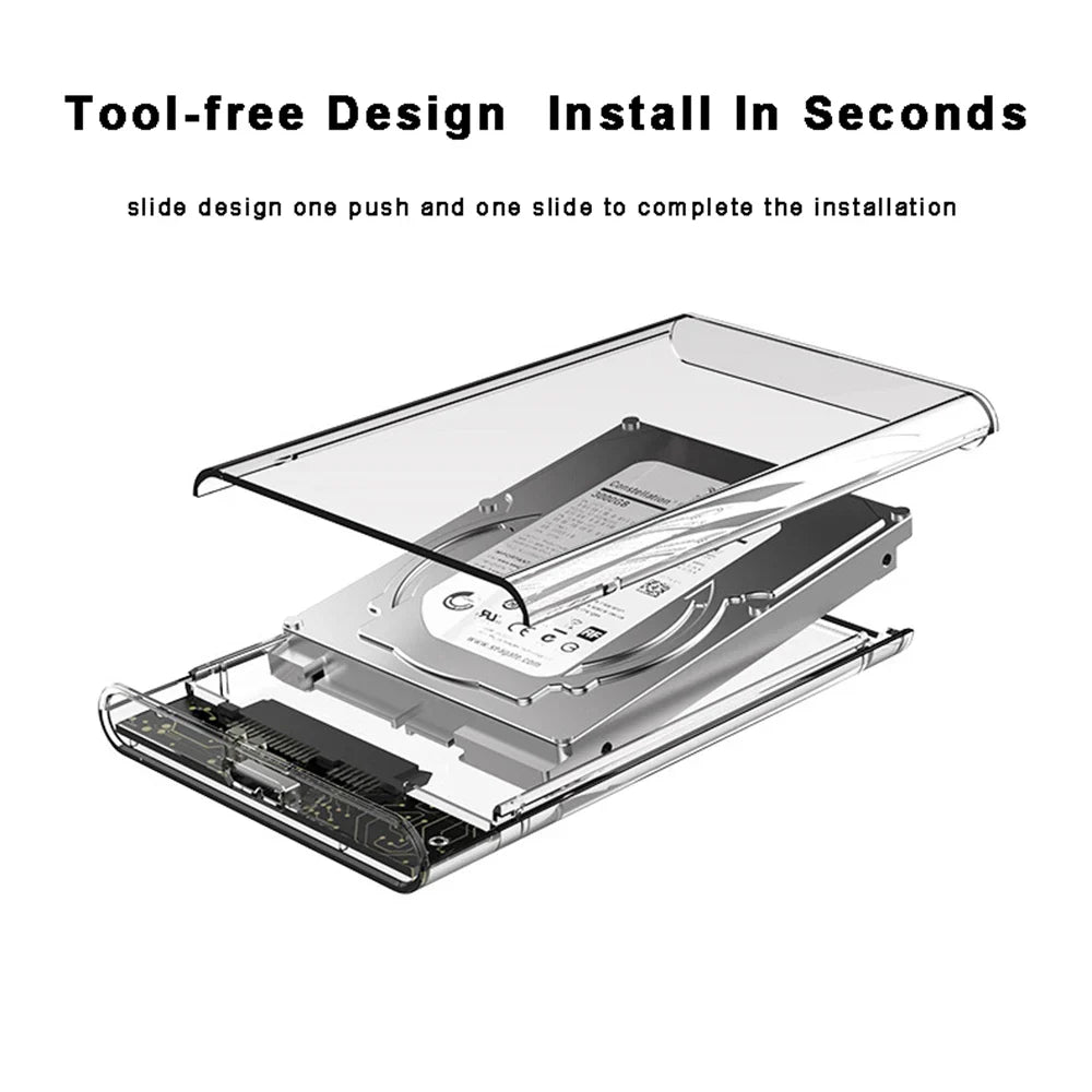 USB 3.0 2.5 Inch HDD Enclosure - SATA SSD Hard Drive Case with 5Gbps Transfer Speed, External Housing with Cable