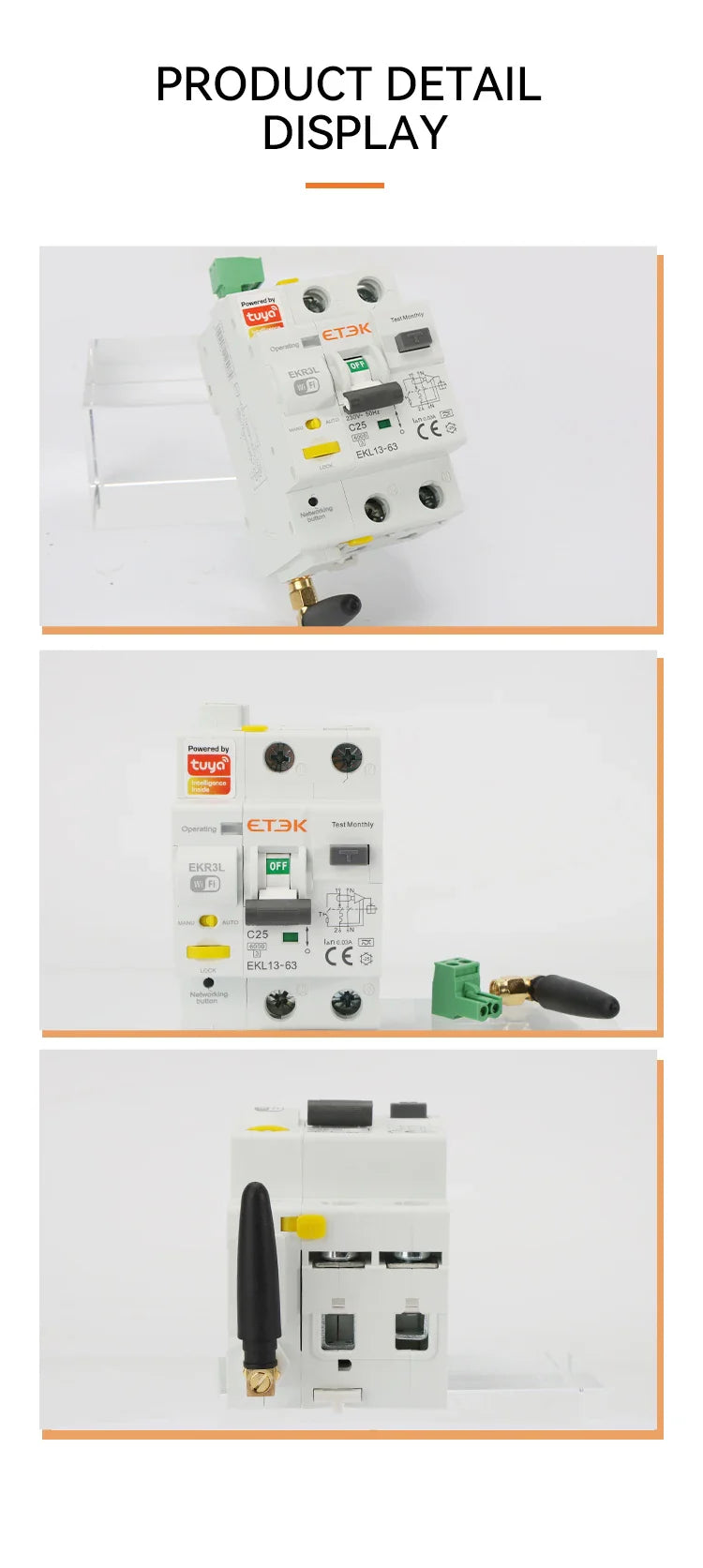 ETEK Tuya WiFi Smart Circuit Breaker RCBO – Remote Control, Short Circuit Protection, Timer, 2P 16A-63A, Smart Life App (EKR3L)