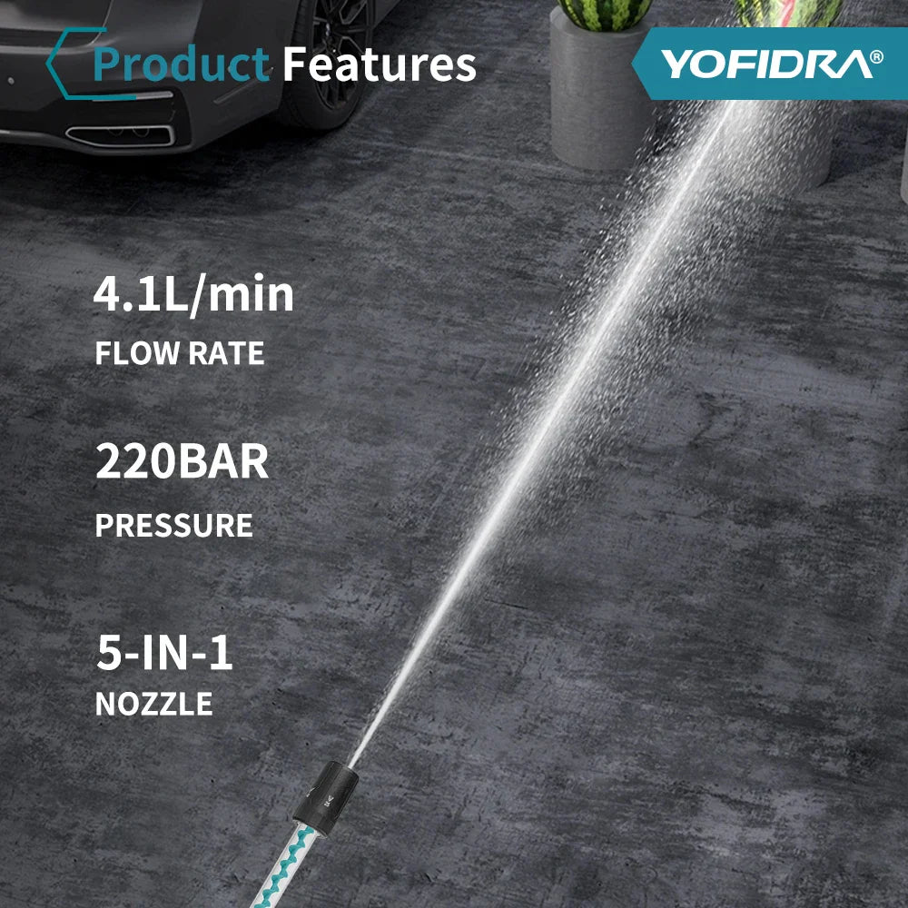 YOFIDRA 220Bar Brushless High Pressure Car Washer – 3 Gear Electric Spray Gun for Makita 18V Battery, Garden & Vehicle Cleaning