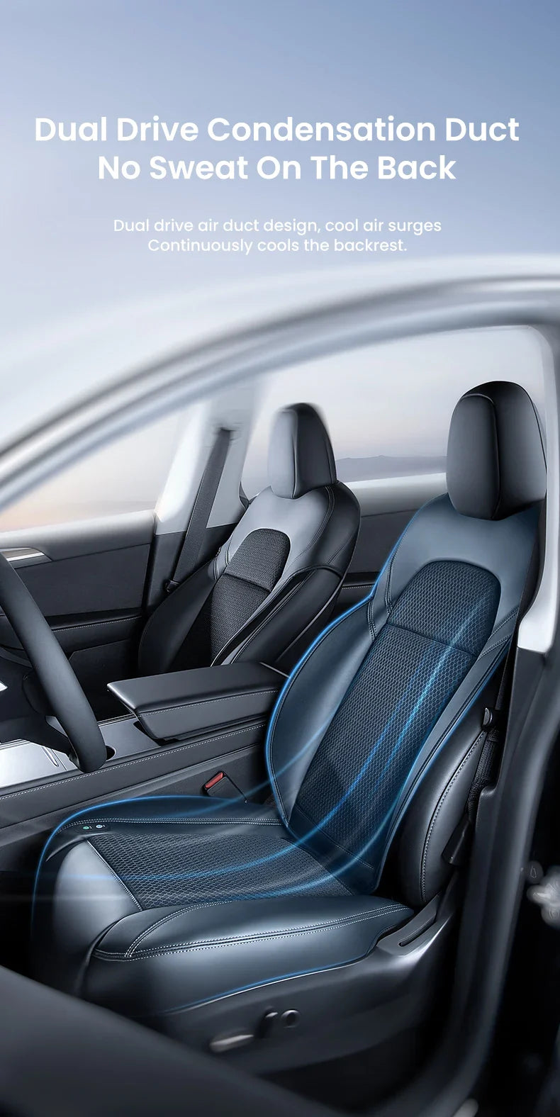 YZ Tesla Seat Cushion Cover — Ventilated Cooling Car Seat with Fan for Model 3 & Model Y | Breathable Summer Accessory