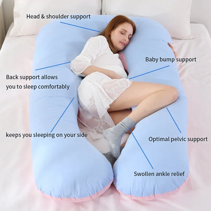 Cotton Maternity U-Shaped Body Pillow Case – 140/150cm Removable & Washable Cover for Pregnancy Support
