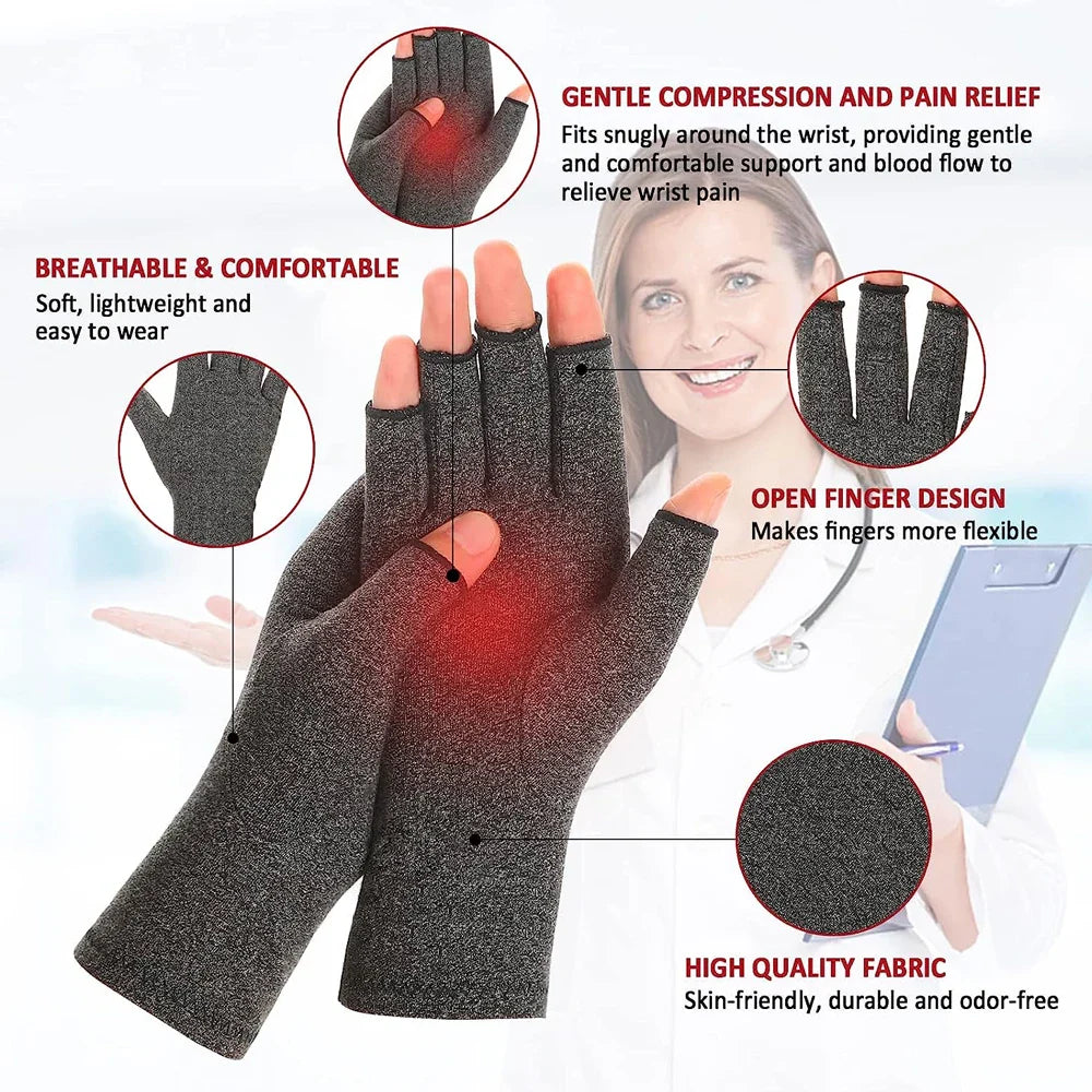 Arthritis Compression Gloves - Relief for Rheumatoid, RSI, Carpal Tunnel, Fingerless Gloves for Typing & Daily Work