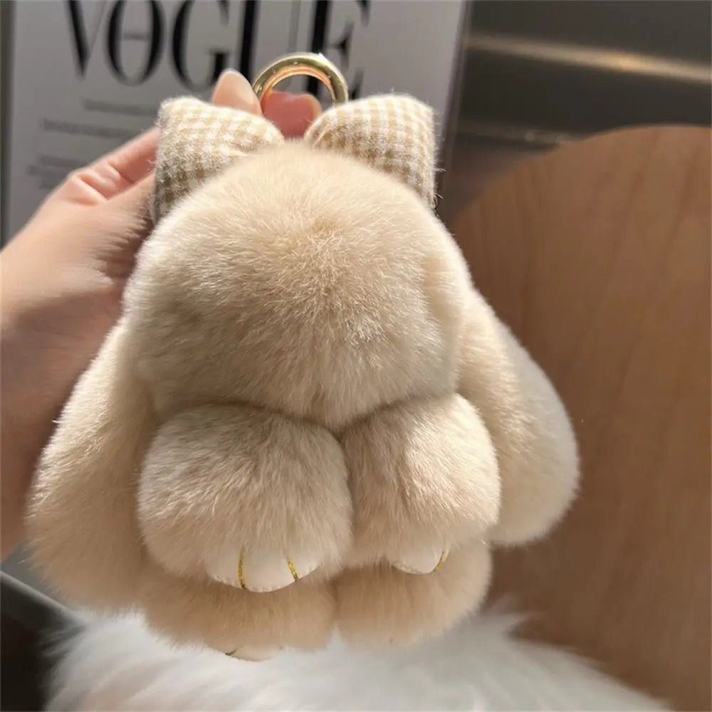 Hair Bow Rabbit Fur Keychain – Cute Fluffy Bunny Plush Bag Charm & Couple Pendant