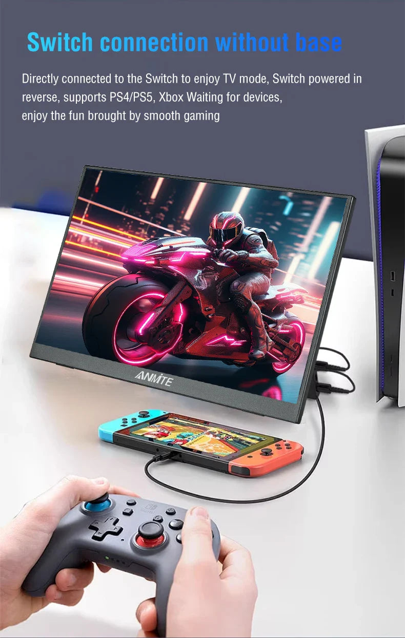Anmite 15.6" Portable Touch Monitor – 1080P HDR Low Blue Light Display for Xbox, PS4/5, Switch & PC