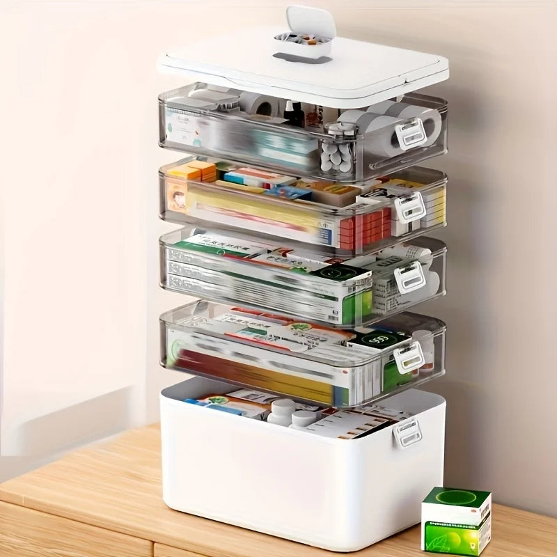 Portable Large Capacity Medicine Box – Home First Aid Kit with Multi-Layer Drug Storage for Family Emergencies