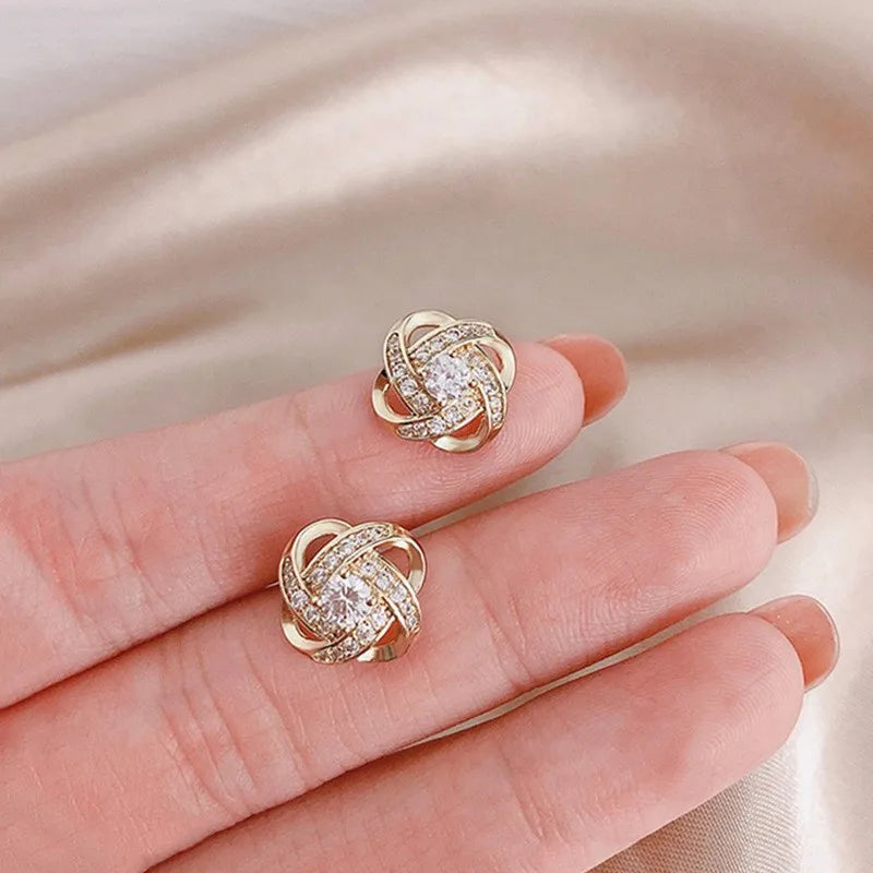 Light Luxury Zircon Stud Earrings – Simple Cross Hollow Geometric Design, Exquisite Wedding & Party Jewelry for Women
