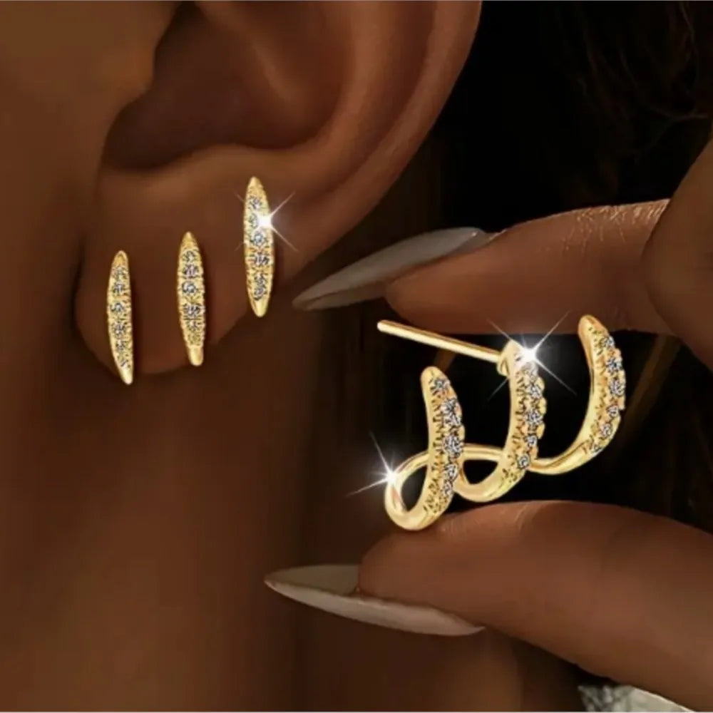 Elegant Rhinestone Three-Claw Earrings for Women – Cute Luxury Party Jewelry Gift