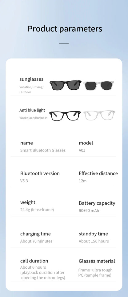 2025 AI Translation Smart Glasses – Bluetooth Call Headphones with UV Protective Lenses for Outdoor Sports