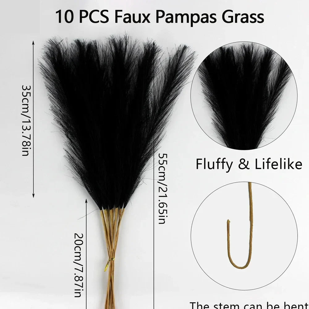 10PCS Artificial Pampas Grass – Fake Reed Flowers for DIY Floral Arrangements, Table Decor, Weddings & Home Christmas Decoration