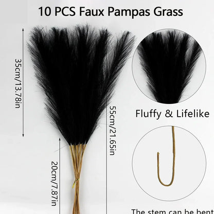 10PCS Artificial Pampas Grass – Fake Reed Flowers for DIY Floral Arrangements, Table Decor, Weddings & Home Christmas Decoration
