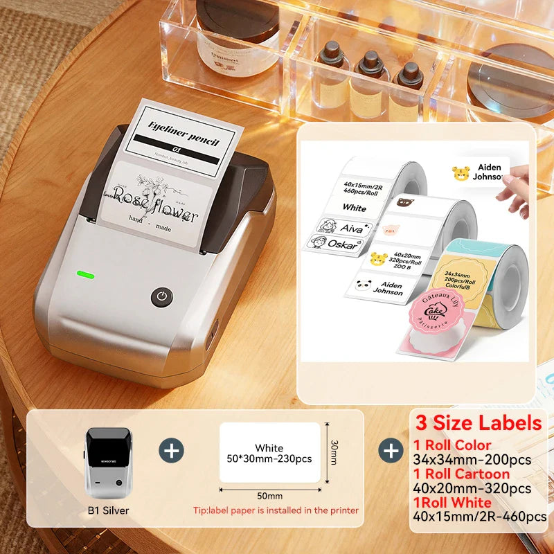 NIIMBOT B1 Portable 2-Inch Thermal Label Printer with Adhesive Tapes Bluetooth Mini Sticker Maker for Smartphone & PC