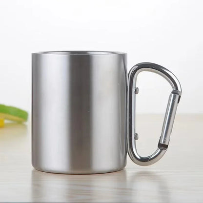 Stainless Steel Camping Mug with Carabiner Handle – Portable Outdoor Travel Water Cup for Hiking, Picnic & Adventure Use