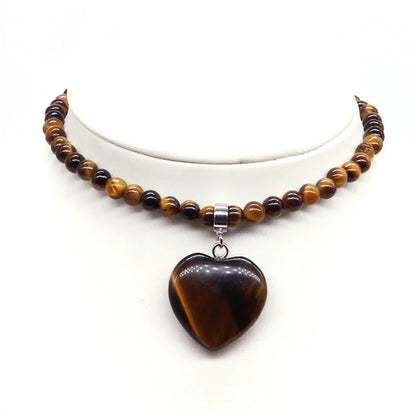 Heart-Shaped Gemstone Bead Chain Necklace - Lapis Lazuli and Amethyst Healing Crystal Pendant for Women and Girls
