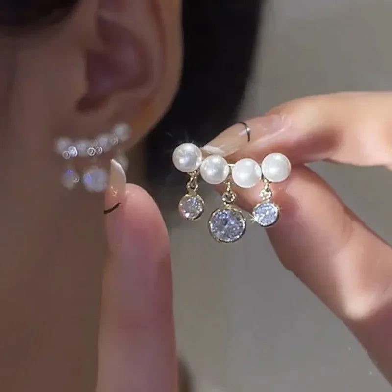 Korean Vintage Pearl & Crystal Earrings for Women — Luxury Zircon Flower, Butterfly & Leaf Stud Jewelry