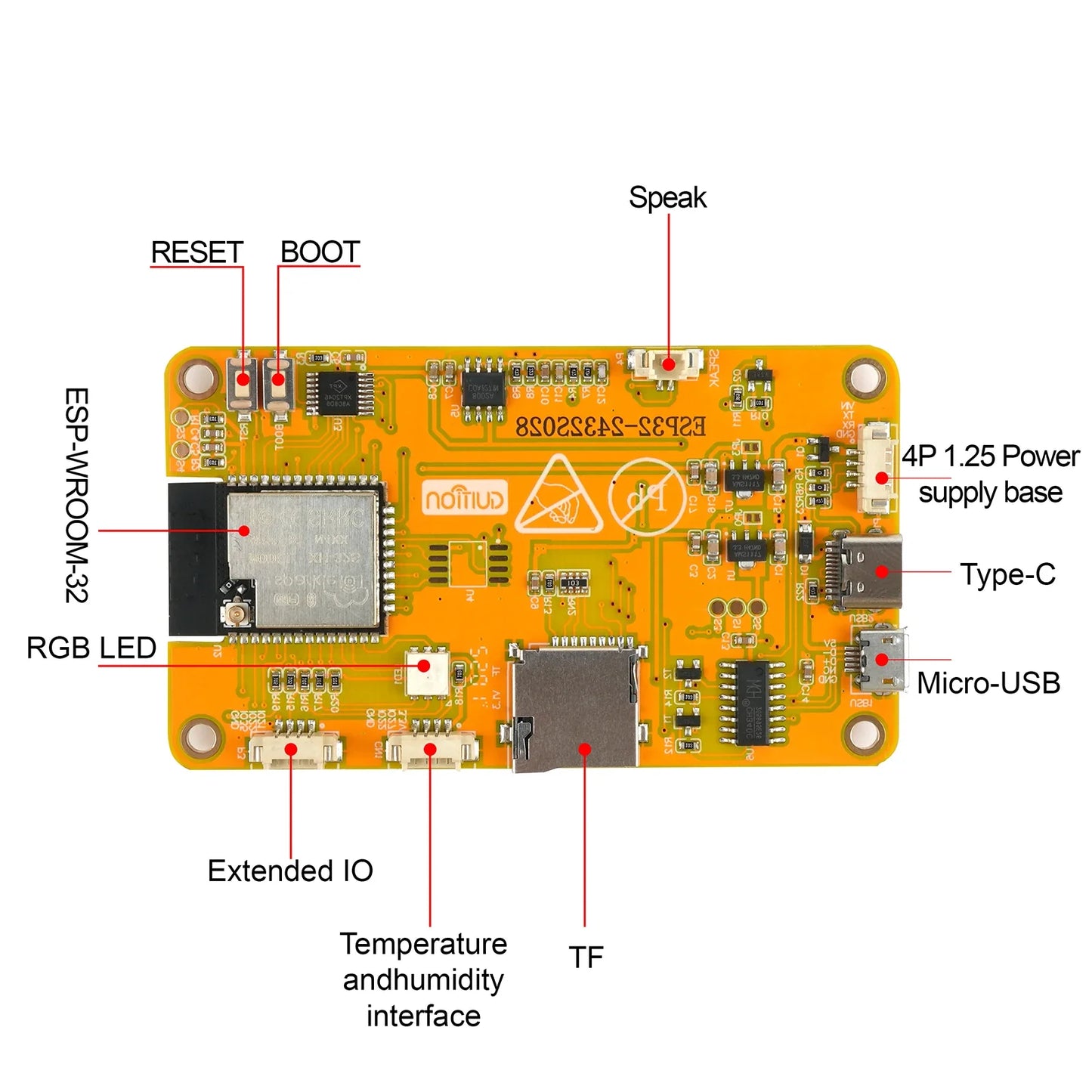 2.8" ESP32-2432S028R TFT LCD Module – ILI9341 Resistive Touchscreen Display with ESP-WROOM-32 Development Board & Acrylic Case