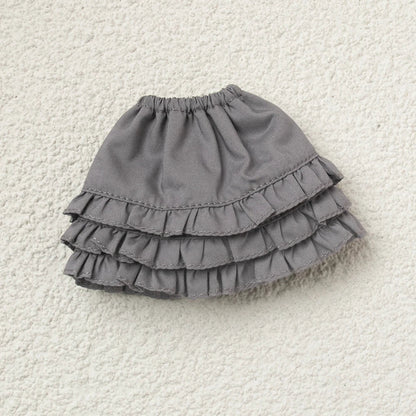 Blythe Doll Clothes Plaid Pleated Skirt & Off-Shoulder Top Tulle Dress Set — Ruffle Skirt for Licca, Azone, OB22, YMY Doll Accessories