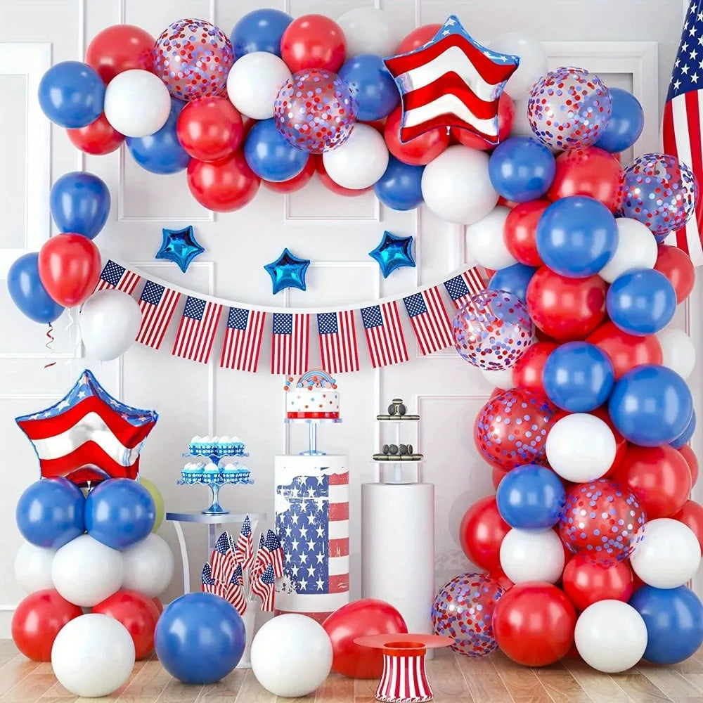 146PCS Independence Day Balloon Arch Set – Red, White & Blue American Flag Party Decoration for Patriotic Holiday Celebrations