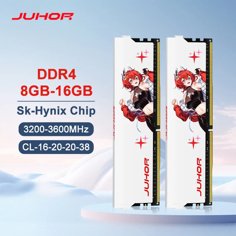 JUHOR DDR4 Gaming RAM – 8GB/16GB 3200MHz-3600MHz Desktop Memory Kit (8GX2/16GX2)