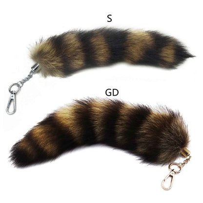 Plush Fox & Raccoon Tail Keychain – 28cm Furry Animal Tail Pompom Bag Charm & Keyring Pendant