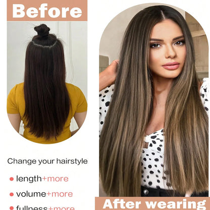 Clip-In Hair Extensions – Thick & Long Lace Weft Synthetic Hairpieces for Women