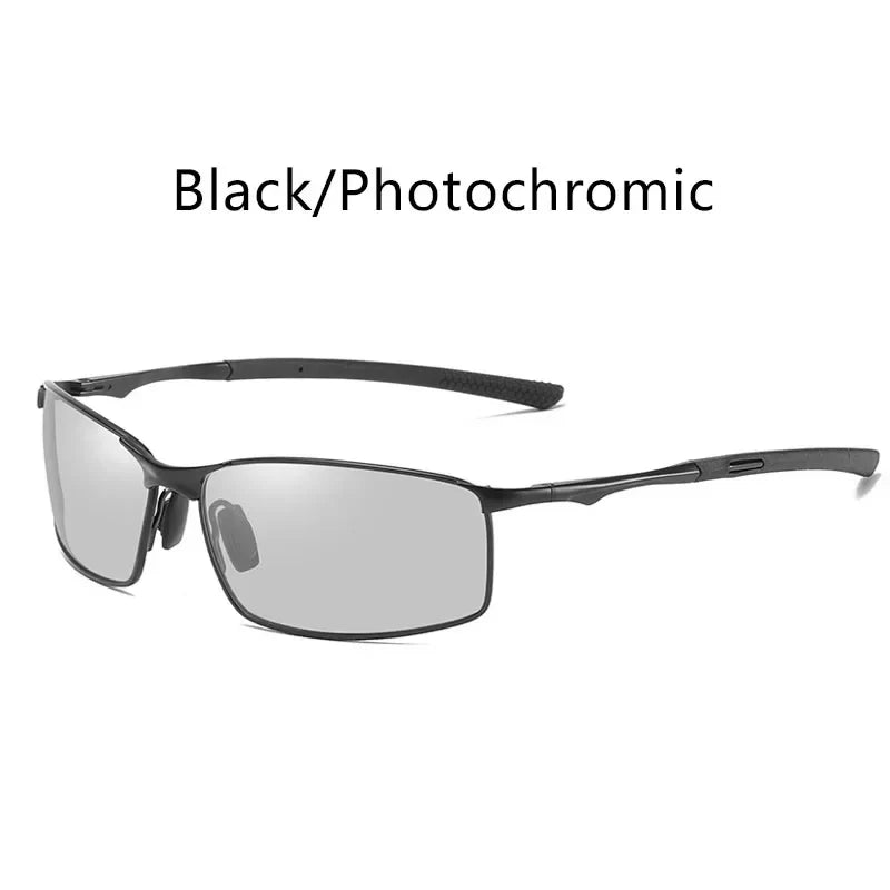 Photochromic Men’s Polarized Sunglasses – Metal Square Frame, UV400 Driving & Outdoor Sports Cycling Glasses