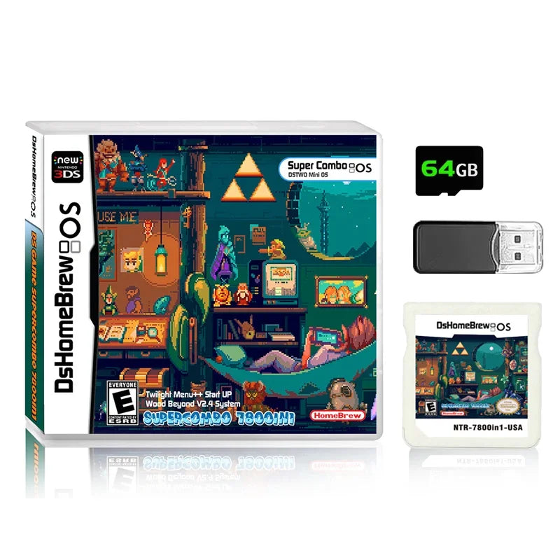 DS 7800-in-1 Memory Card with 64GB TF Card & SDHC Adapter – NDS, NDSL, 3DS XL, 2DS XL Game Console Accessory