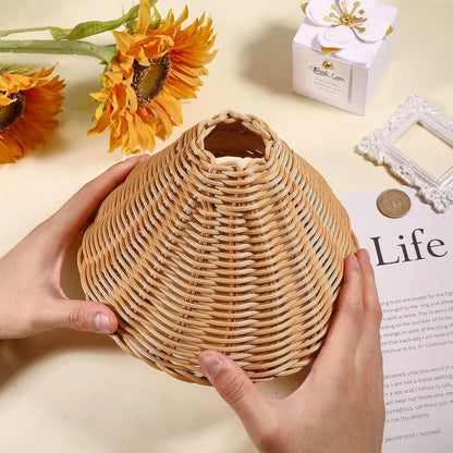 2-Pack Rattan Clip-On Lamp Shades - Empire Cone Replacement Shades for Chandeliers & Floor Lamps