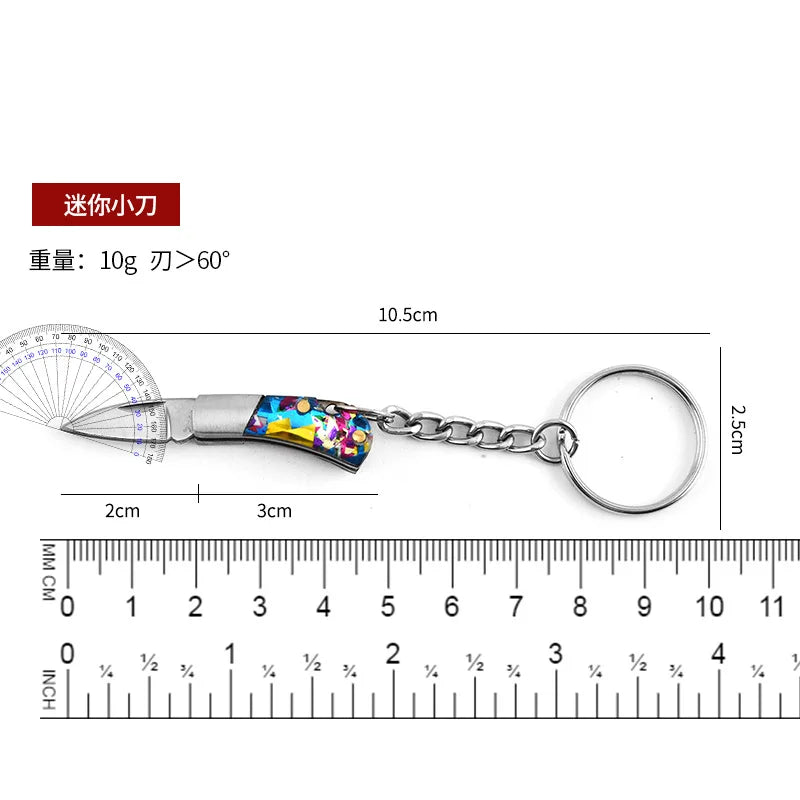 5cm Mini Folding Knife Keychain – Acrylic & Brass Portable Blade Pendant for Camping, Outdoor, and Everyday Carry
