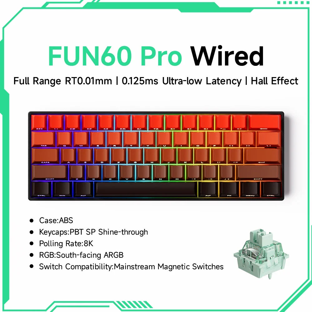 Akko MonsGeek FUN60 60% Mechanical Gaming Keyboard – Magnetic Switch, 8K Rapid Trigger, ARGB HE/TMR Custom Keyboard